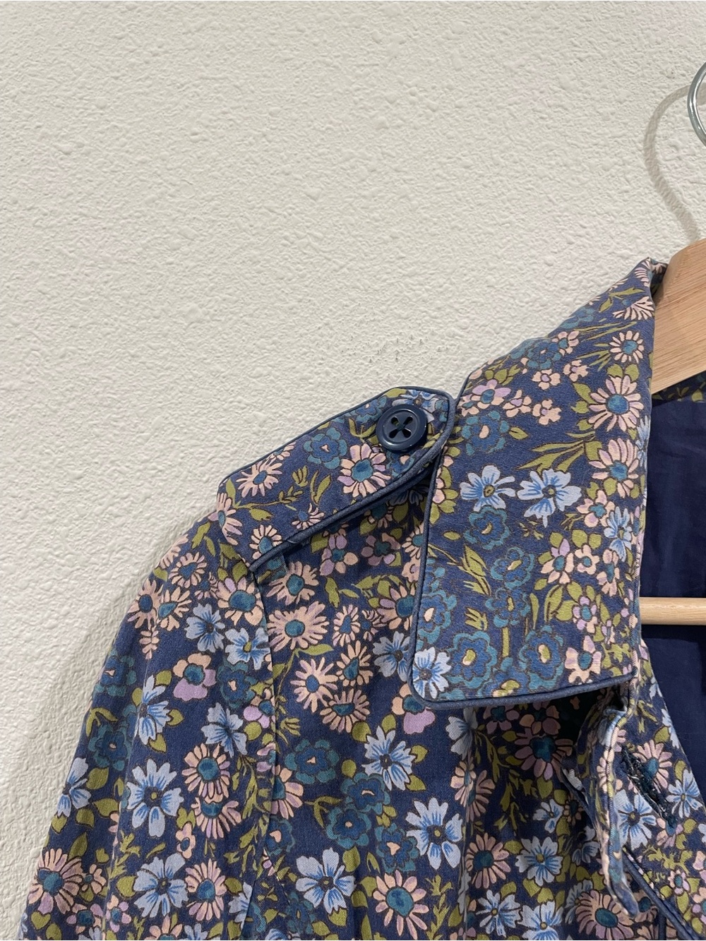 Anthropologie Elevenses Floral Rain Jacket Trench Coat Blue Purple Spring Size 4 - Picture 7 of 11